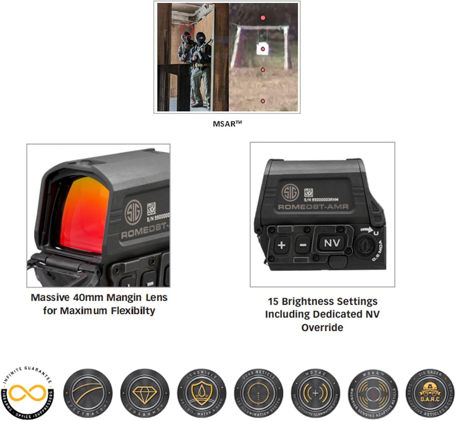 SIG SAUER ROMEO8T-AMR Red Dot Sight SOR8T101 | 1x40mm QBCD 2.0 MSAR Reticle | Ultra-Durable Waterproof Tactical Optic