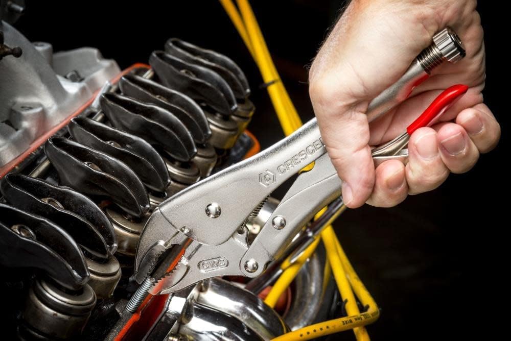 Crescent Long-Nose Locking Pliers with Wire Cutter - Premium Cutting Pliers with Angled Tooth Pattern & Compound Action