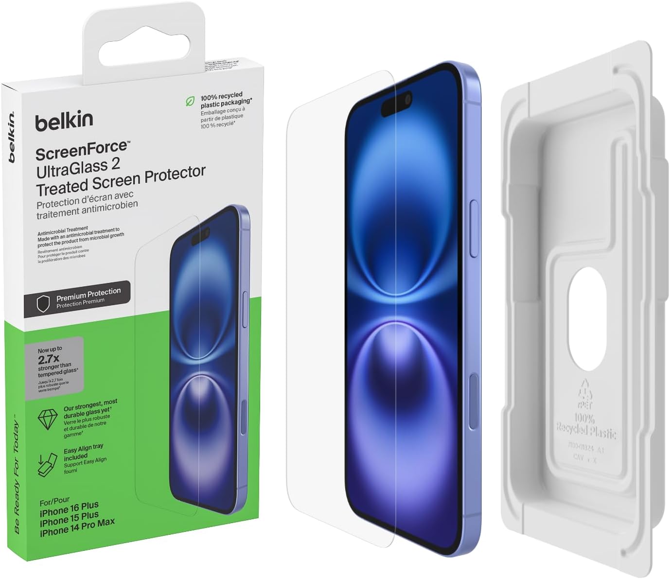 Belkin ScreenForce UltraGlass 2 Treated Screen Protector for iPhone 16 Plus, 15