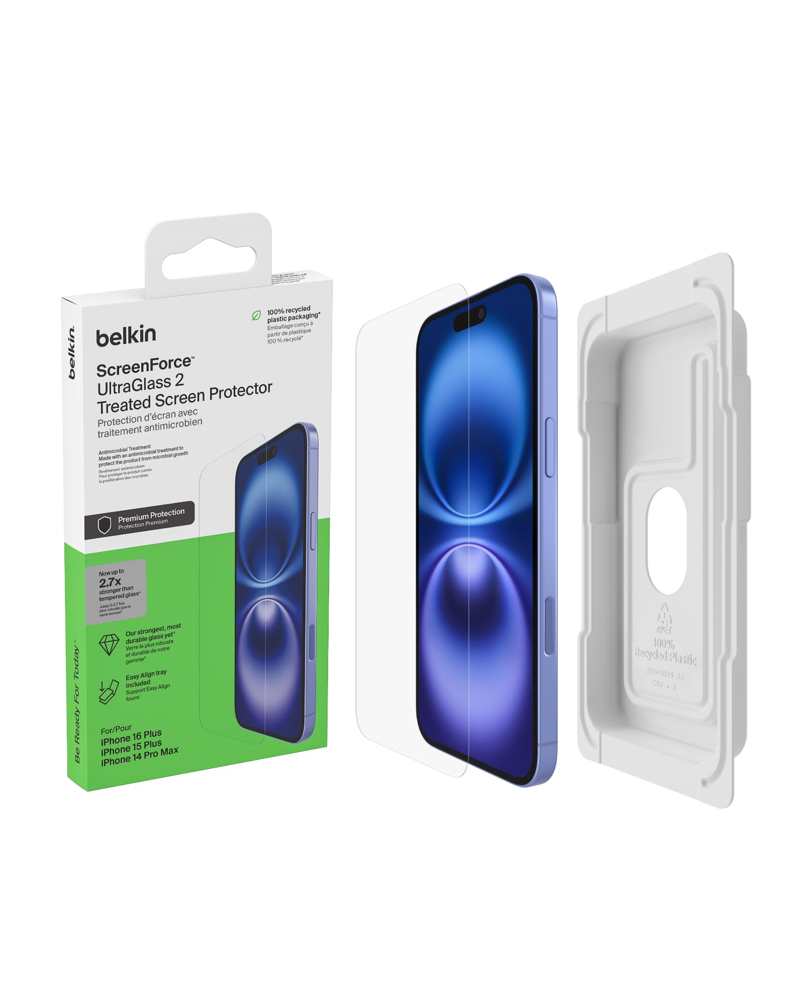 Belkin ScreenForce UltraGlass 2 Treated Screen Protector for iPhone 16 Plus, 15