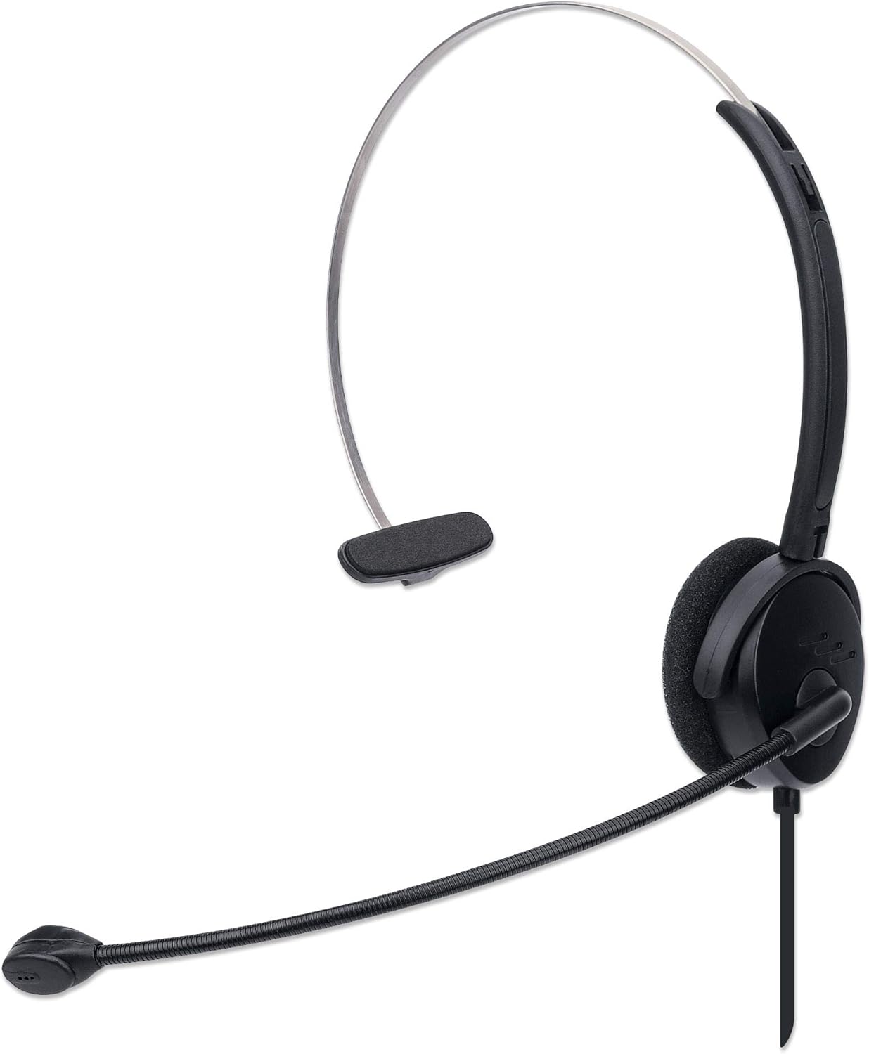 MANHATTAN USB Headset with Mic & 5 ft Cable - Cushion Mono/Single-Sided, On-Ear, in-line Volume Control