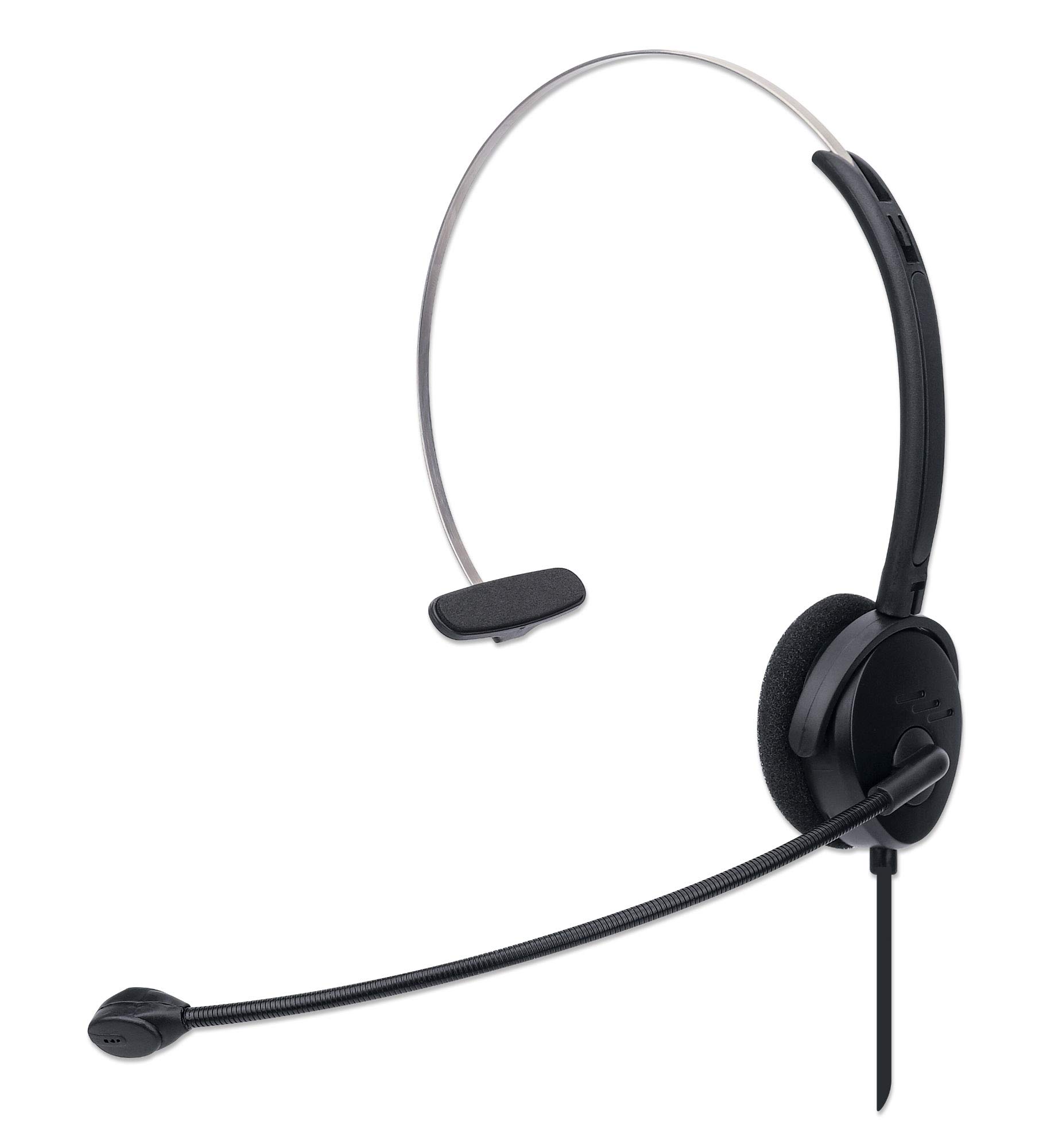 MANHATTAN USB Headset with Mic & 5 ft Cable - Cushion Mono/Single-Sided, On-Ear, in-line Volume Control