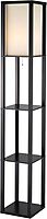 Adesso Square Floor Lamp with 3-Tier Open Shelves, Black Base, Fabric Shade, 72” T x 10.5” W, Extended Length Cord