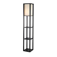 Adesso Square Floor Lamp with 3-Tier Open Shelves, Black Base, Fabric Shade, 72” T x 10.5” W, Extended Length Cord