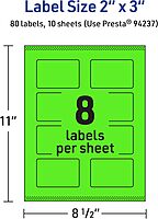 Avery Printable Rectangle Labels, Sure Feed Technology, 2" x 3", Neon Green, Print-to-Edge, Laser/Inkjet