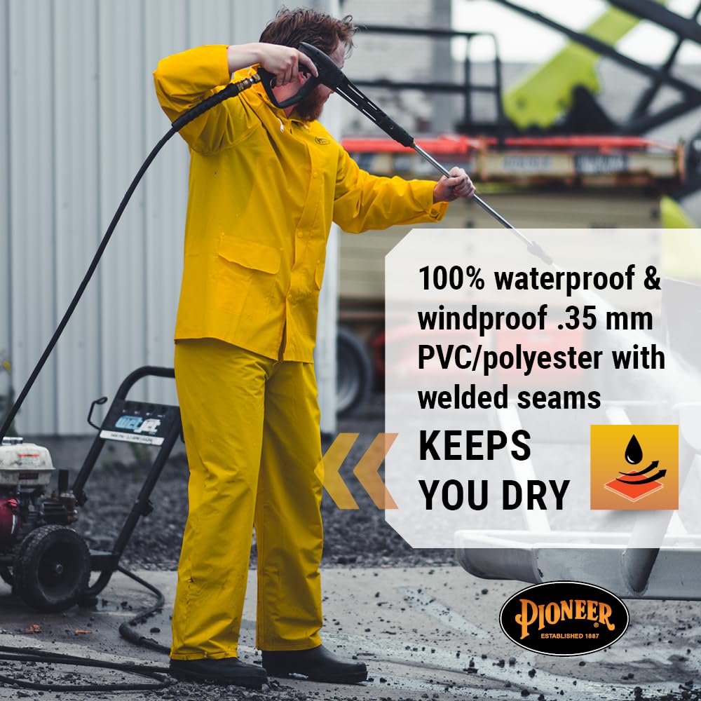 PIONEER Waterproof PVC Work Suit for Men – 3-Piece Rain Suit with Detachable Hood and Bib Pants
