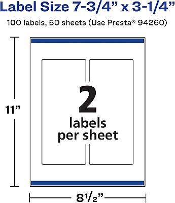 AVERY Matte White Rectangle Labels, Sure Feed Technology, 7.75" x 3.25"