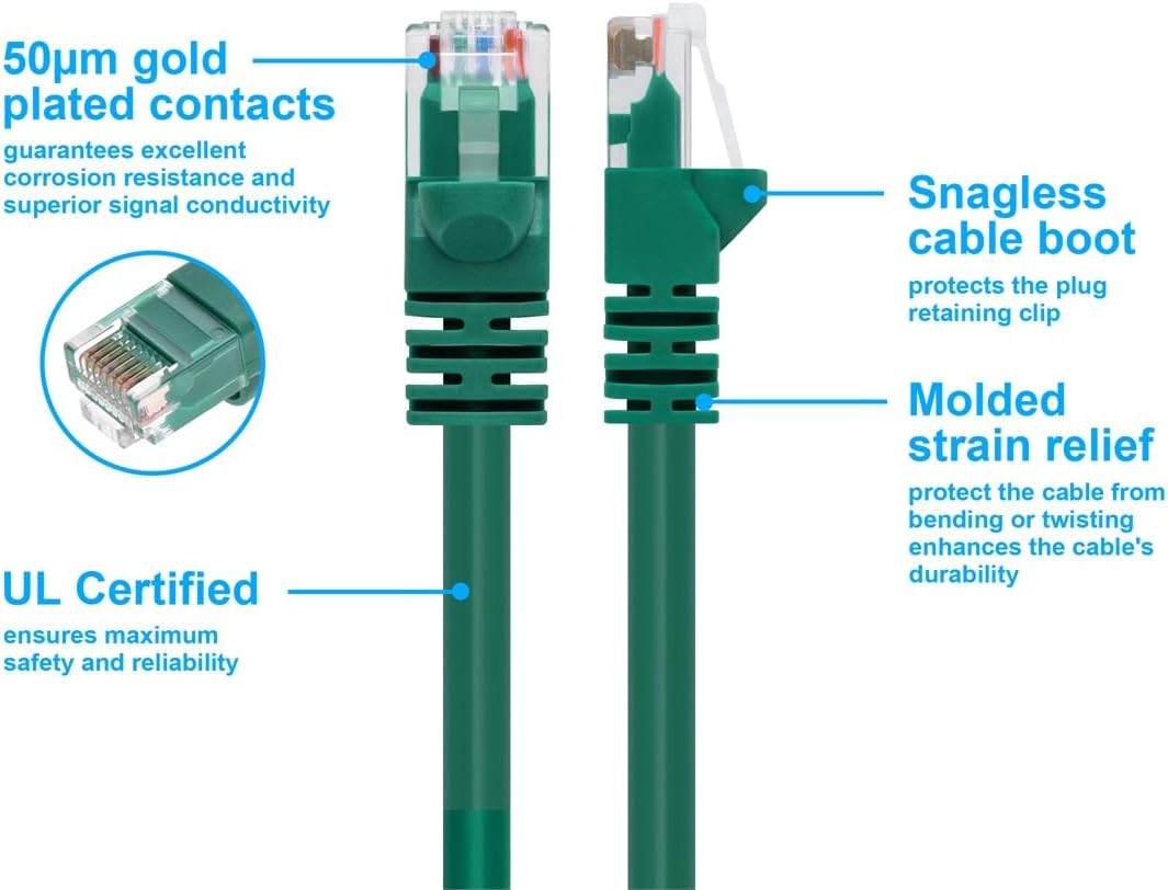 Monoprice Cat6 Ethernet Patch Cable - Snagless RJ45, Pure Bare Copper, 550MHz, UTP, 24AWG, 2 Feet