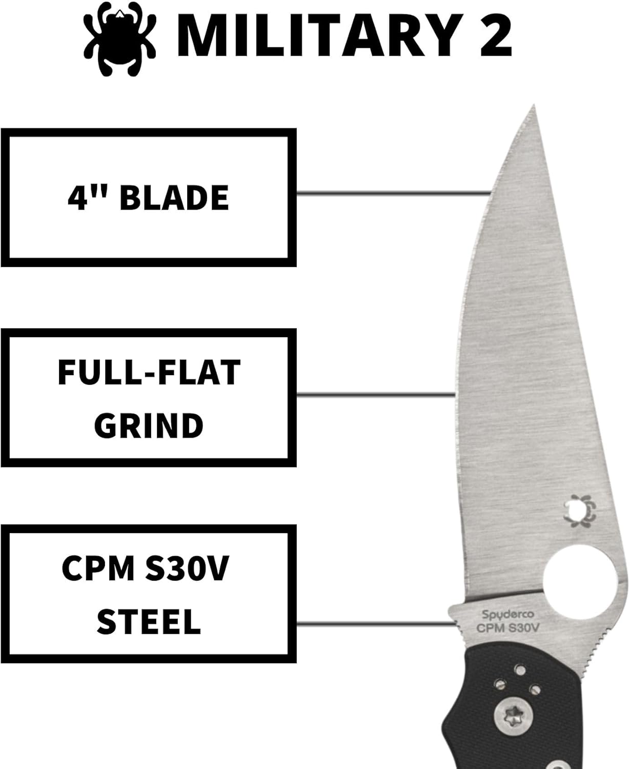Spyderco Military 2 Folding Knife with 4-inch CPM S30V Steel Blade - Compact & G-10 Handle - Everyday Carry - PlainEdge