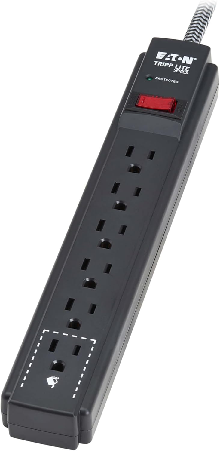 Eaton Tripp Lite Series 6-Outlet Surge Protector Power Strip, Flat Plug 25ft Braided Extension Cord, 1500 Joules