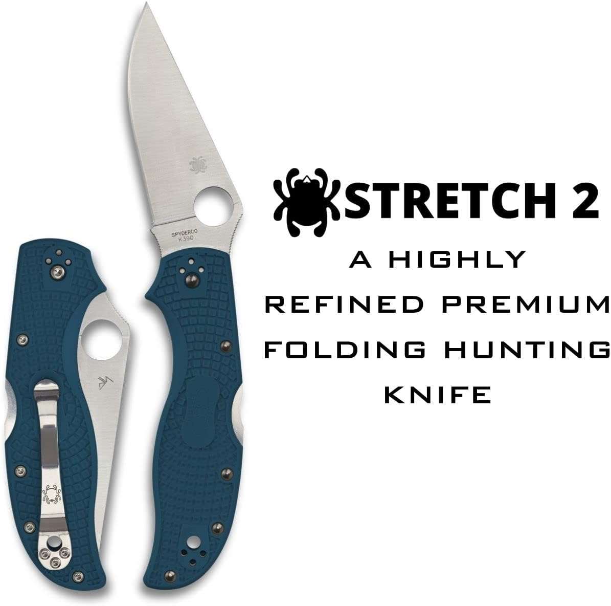 Spyderco Stretch 2 Signature Lightweight Hunting Knife with 3.43" K390 Tool Steel Blade and Blue FRN Handle - PlainEdge