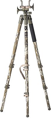 BOG DeathGrip Mossy Oak Bottomland Camo Tripod with Durable Aluminum Frame, Lightweight, Stable Design, Bubble Level, Adjustable Legs, and Hands-Free Operation for Hunting, Shooting, and Outdoors
