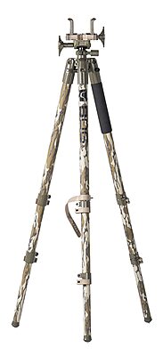 BOG DeathGrip Mossy Oak Bottomland Camo Tripod with Durable Aluminum Frame, Lightweight, Stable Design, Bubble Level, Adjustable Legs, and Hands-Free Operation for Hunting, Shooting, and Outdoors