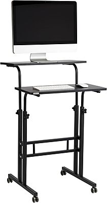 Mind Reader Standing Desk, Adjustable Height, Computer Desk, Laptop Desk, Portable, Rolling, 38" L x 21.25" W x 45.25" H, Black