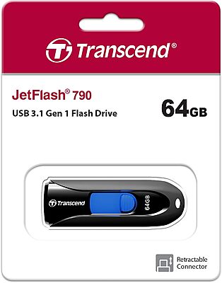 Transcend 64GB JetFlash 790 USB 3.0 Flash Drive (TS64GJF790K), Black 64GB JF790K ( Type A )
