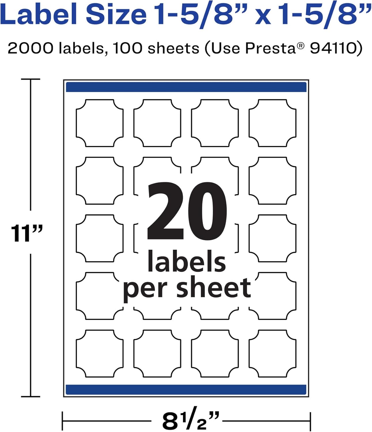 Avery Matte White Square Scalloped Labels, Sure Feed Technology, 1-5/8" x 1-5/8"