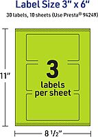 Avery Printable Rectangle Labels, Sure Feed Technology, 3" x 6", Bright Green Labels, Print-to-The-Edge, Laser/Inkjet Printable, 30 Total, Great for Shipping and Product Merchandising 30 labels