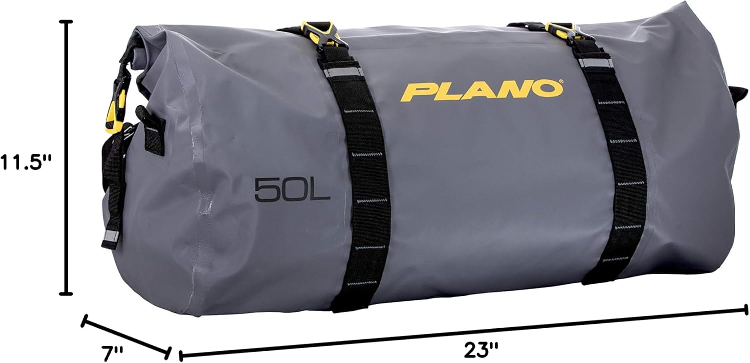 Plano Z-Series Roll-Top Waterproof Duffel with Backpack Straps, Gray with Yellow Accents, 500D PVC Fabric Fishing Dry Bag