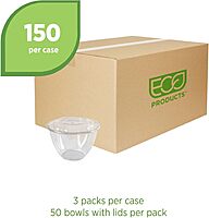 ECO-PRODUCTS Compostable Clear PLA Salad Bowls with Lids, Case of 150