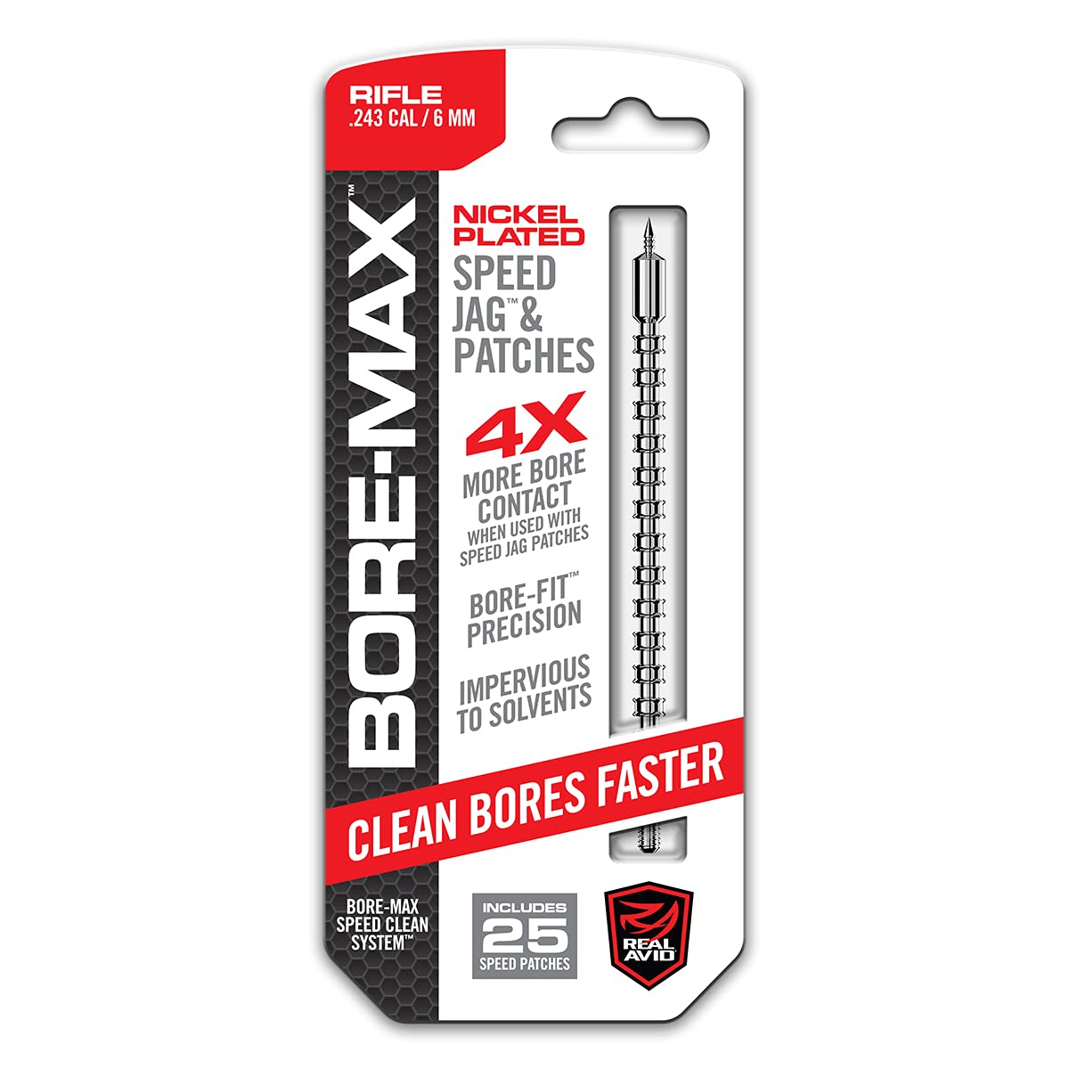 REAL AVID Bore-Max Speed Jag and 25 Patches Gun Cleaning Set