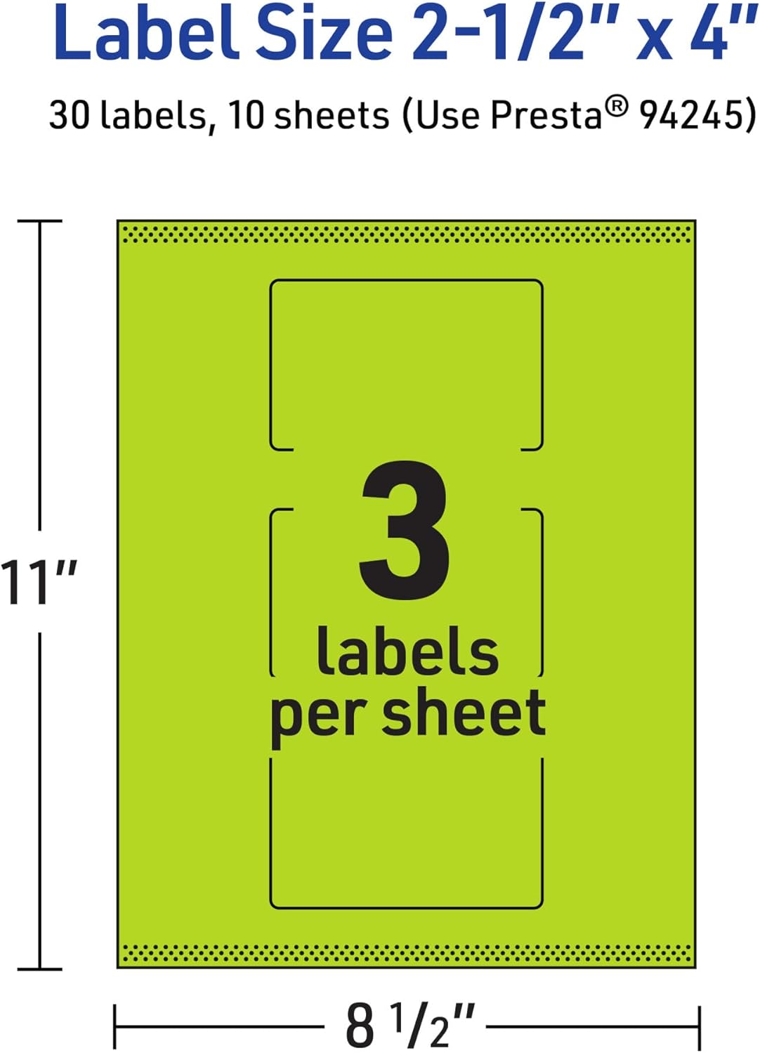 AVERY Printable Rectangle Labels, Sure Feed Technology, 2-1/2" x 4", Bright Green, Print-to-The-Edge, Laser/Inkjet Printable