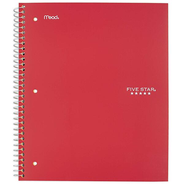 Five Star Spiral Notebook, 1 Subject, Graph Ruled Paper, 100 Sheets, 11" x 8-1/2" Sheet Size, Assorted Colors, Color Selected For You, 1 Count (06190)