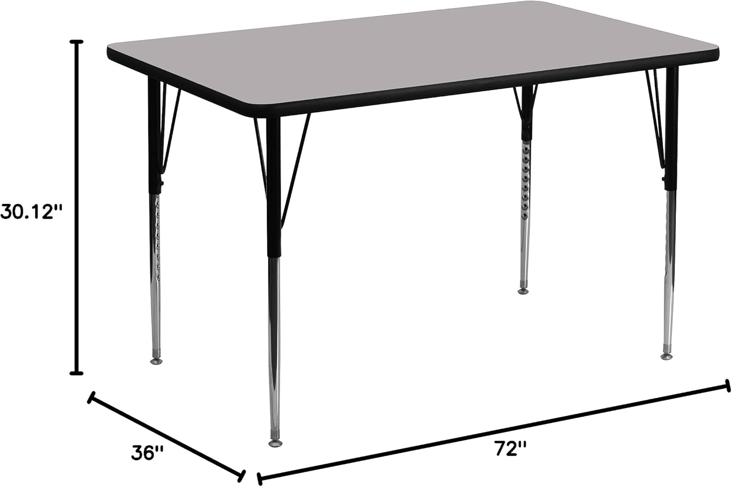 Flash Furniture Wren 36''W x 72''L Rectangular Grey Thermal Laminate Activity Table - Standard Height Adjustable Legs
