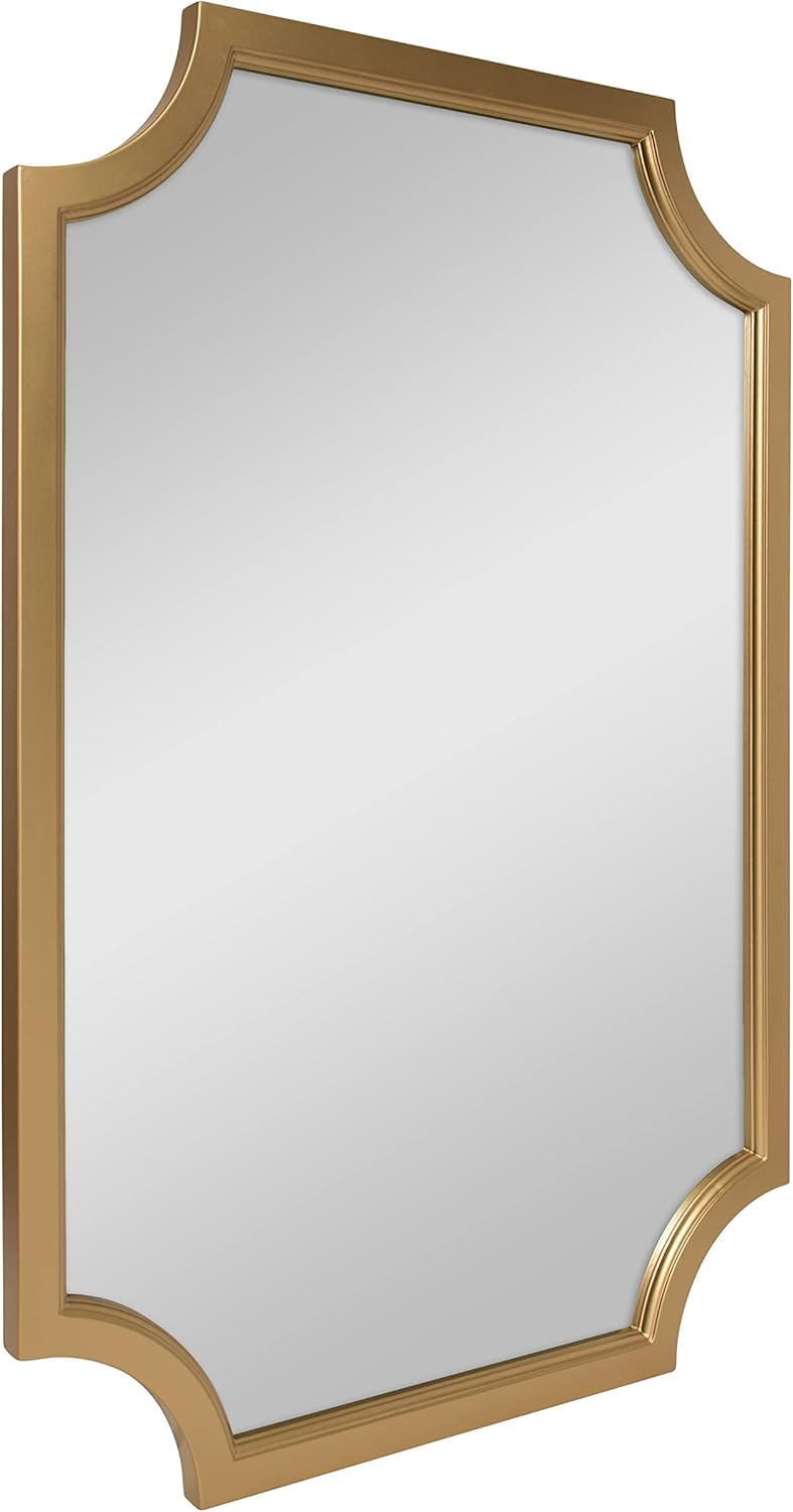 Kate and Laurel Hogan Wood Framed Wall Accent Mirror with Scalloped Corners, 24x36 Inches, Gold