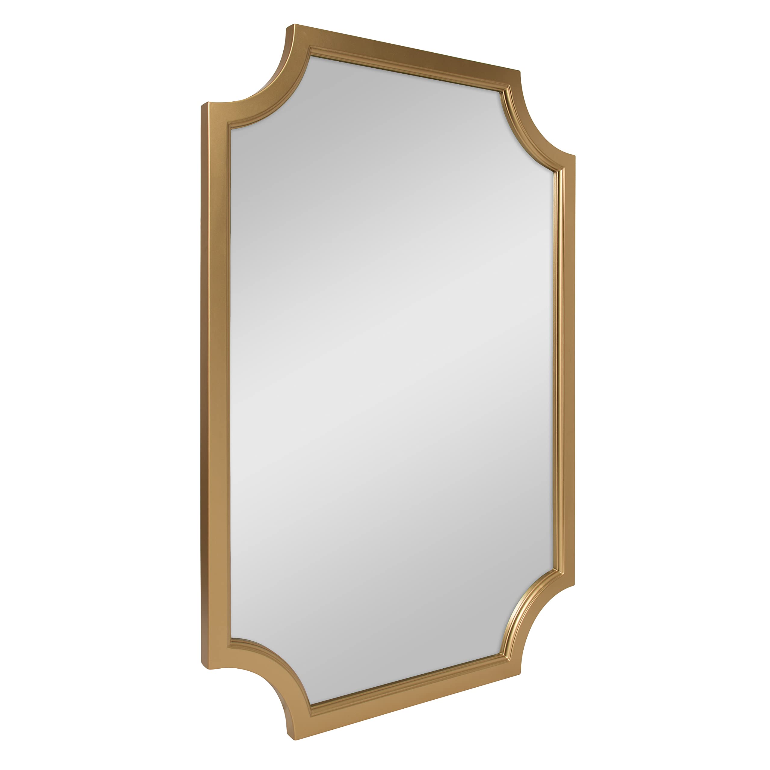 Kate and Laurel Hogan Wood Framed Wall Accent Mirror with Scalloped Corners, 24x36 Inches, Gold