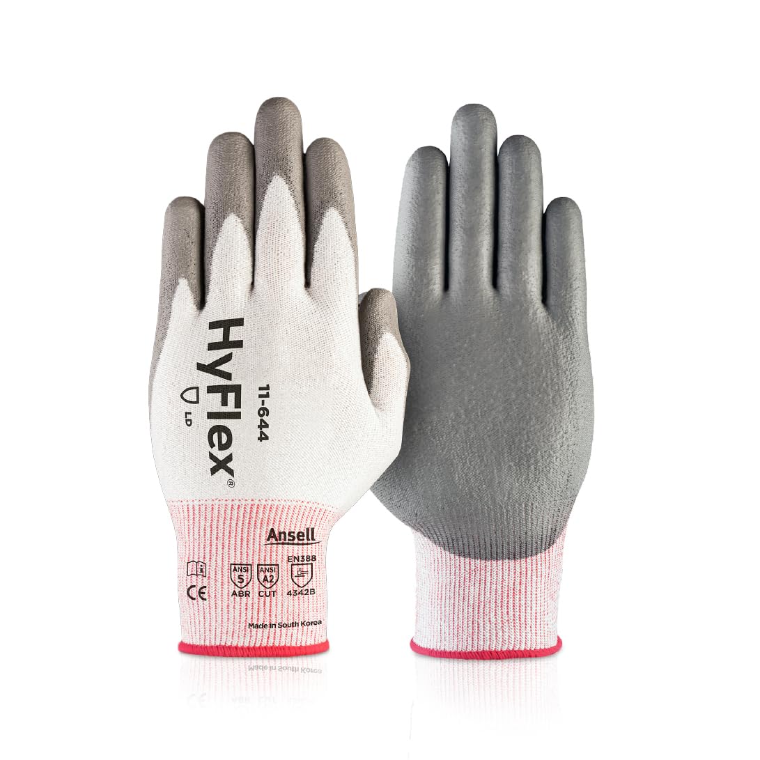 Ansell HyFlex 11-644 Mechanical Protection Cut-Resistant Industrial Gloves, XX-Large, White & Grey (1 Pair)