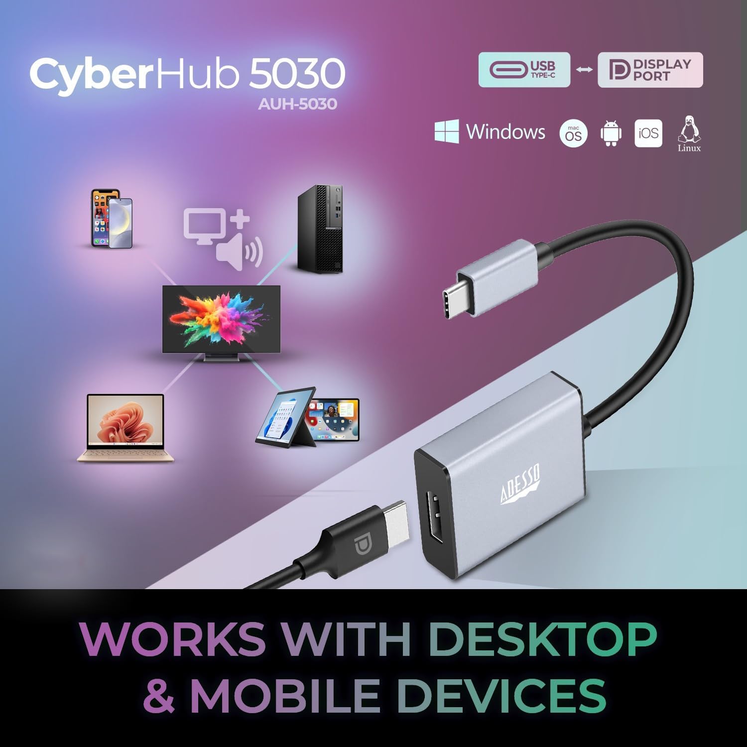 USB C to DisplayPort Adapter for Home Office (4K@60Hz), Aluminum Portable USB C Adapter for MacBook Pro, Air, iPad Pro