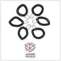 Universal Wrist Coil Plus Key Ring, Plastic, Black, 6/Pack