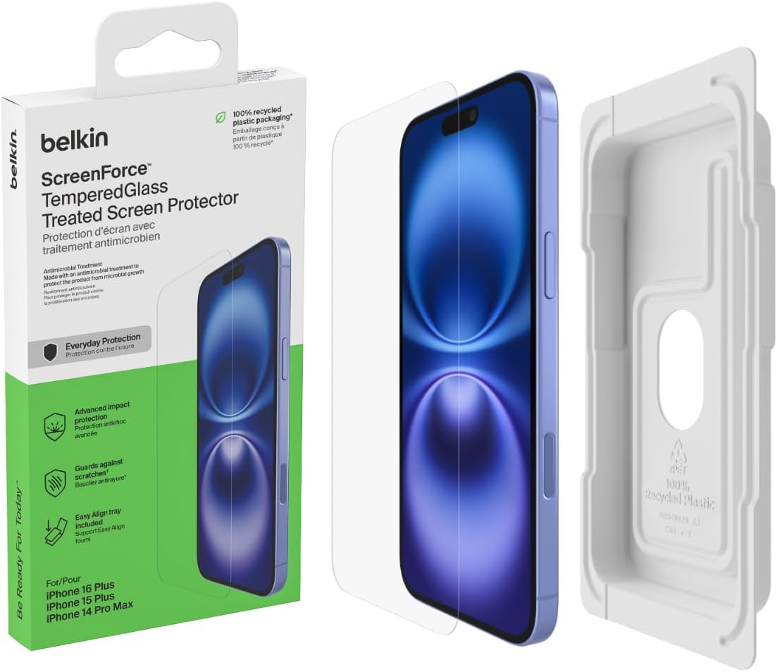 Belkin ScreenForce TemperedGlass Treated Screen Protector for iPhone 16 Plus, 15