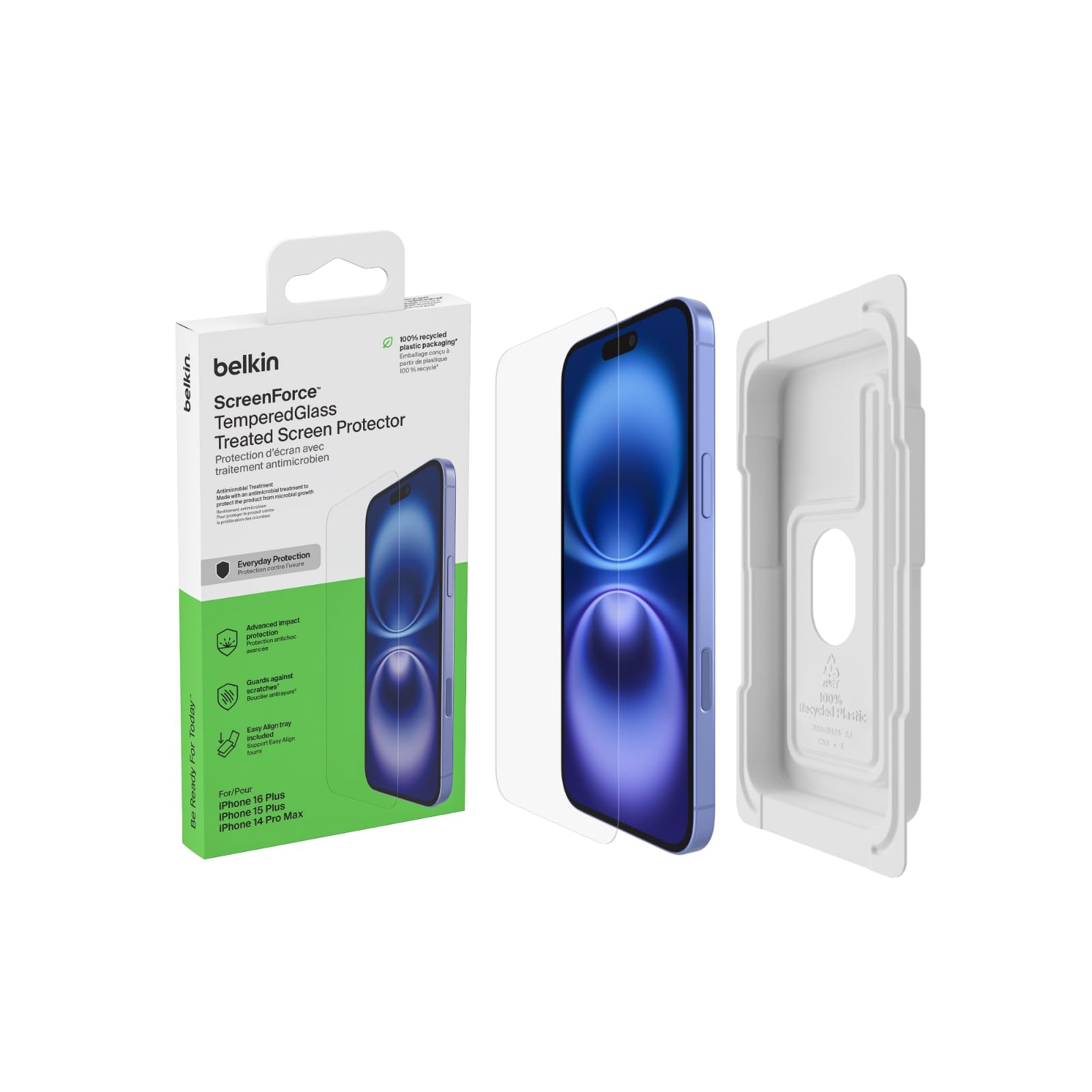 Belkin ScreenForce TemperedGlass Treated Screen Protector for iPhone 16 Plus, 15