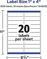 Avery Durable Waterproof Rectangle Labels with Sure Feed Technology, 1" x 4"