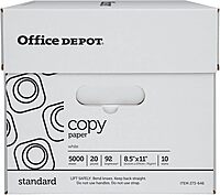 Office Depot Copy Paper, 10 Reams, White, Letter (8.5in x 11in), 5000 Sheets Per Case, 20 Lb, 92 Brightness