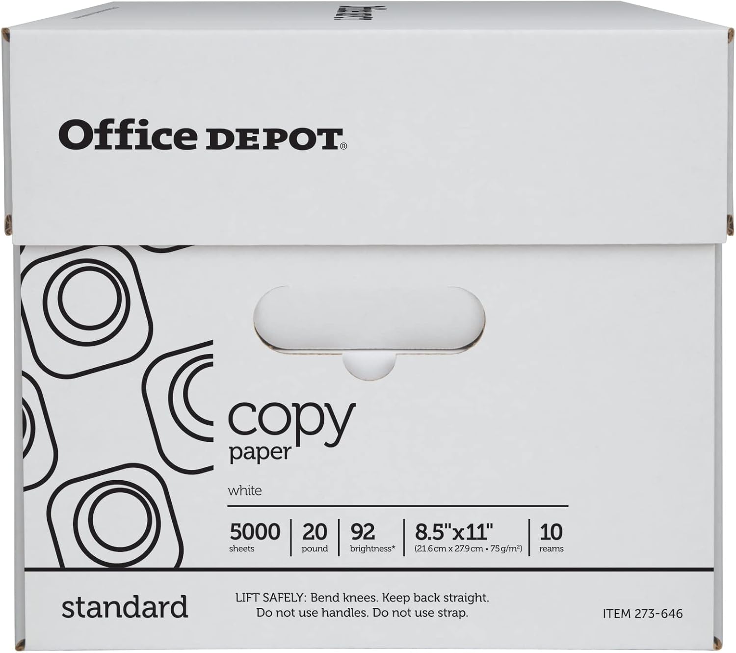 Office Depot Copy Paper, 10 Reams, White, Letter (8.5in x 11in), 5000 Sheets Per Case, 20 Lb, 92 Brightness