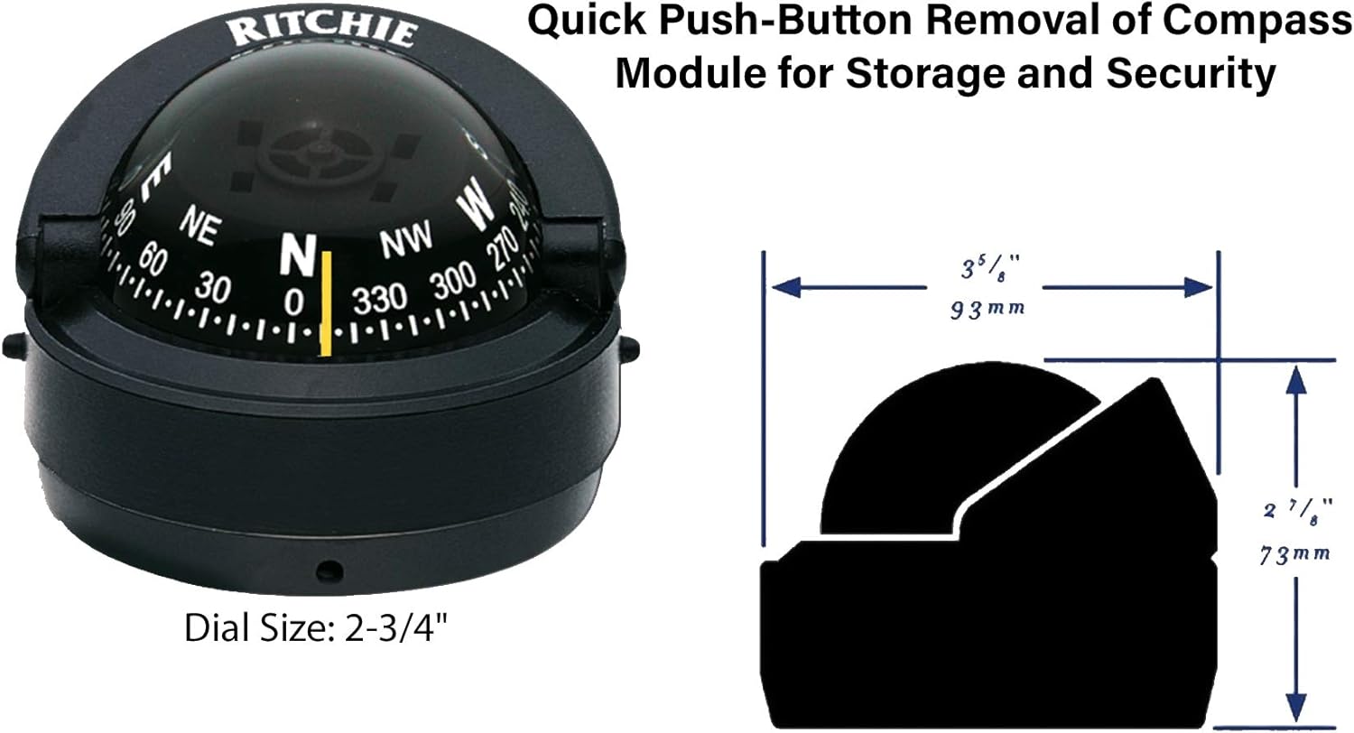 S-53 Ritchie Navigation Explorer Compass 2 3/4-Inch Dial with Surface Mount, Black