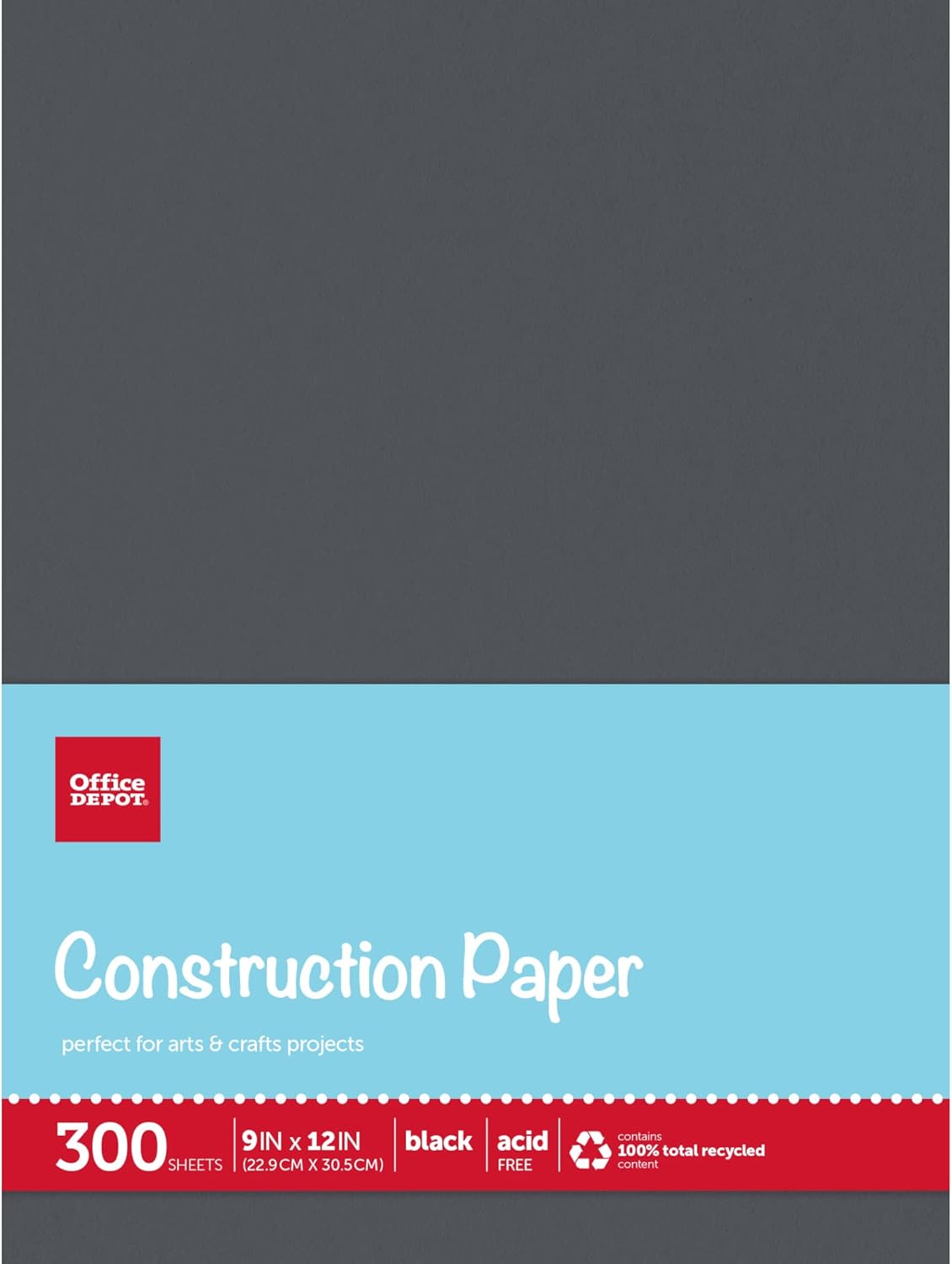Office Depot® Brand Construction Paper, 9" x 12", 100% Recycled, Black, Pack Of 300 Sheets