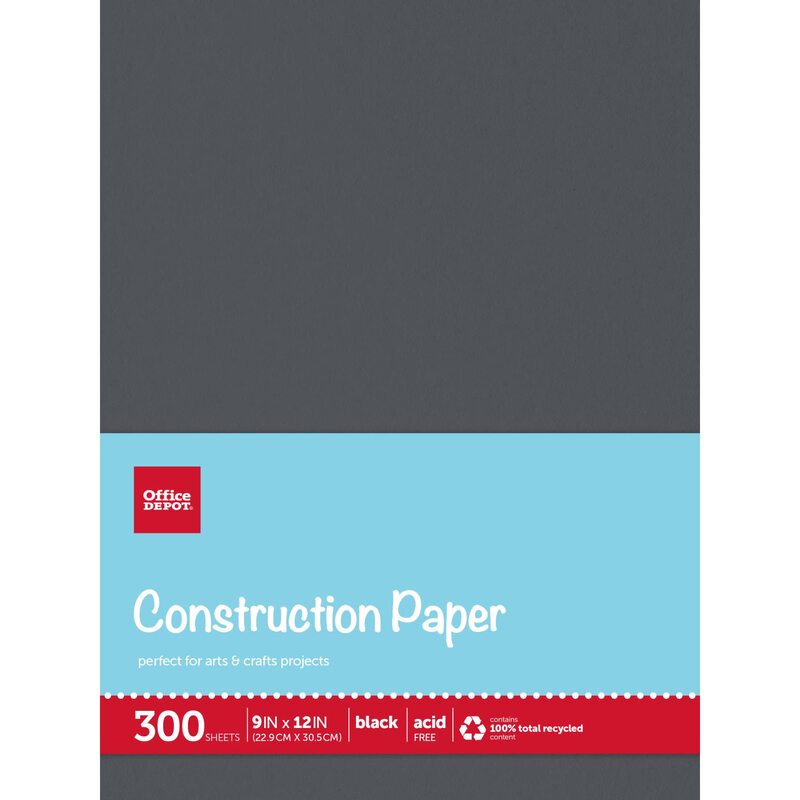 Office Depot® Brand Construction Paper, 9" x 12", 100% Recycled, Black, Pack Of 300 Sheets