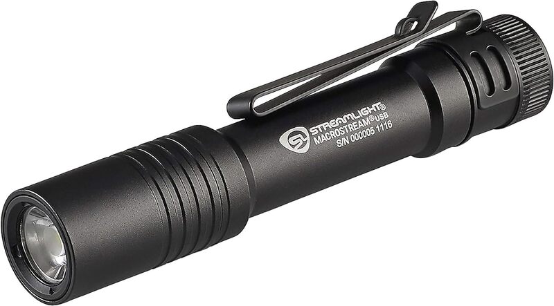 Streamlight 66320 MacroStream USB 500-Lumen 2000-Candela Rechargeable EDC Compact LED Flashlight with USB Cable, Black