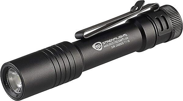 Streamlight 66320 MacroStream USB 500-Lumen 2000-Candela Rechargeable EDC Compact LED Flashlight with USB Cable, Black
