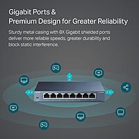 TP-Link TL-SG108 8 Port Gigabit Unmanaged Ethernet Network Switch, Ethernet Splitter Plug & Play Fanless Metal Design Shielded Ports Traffic Optimization