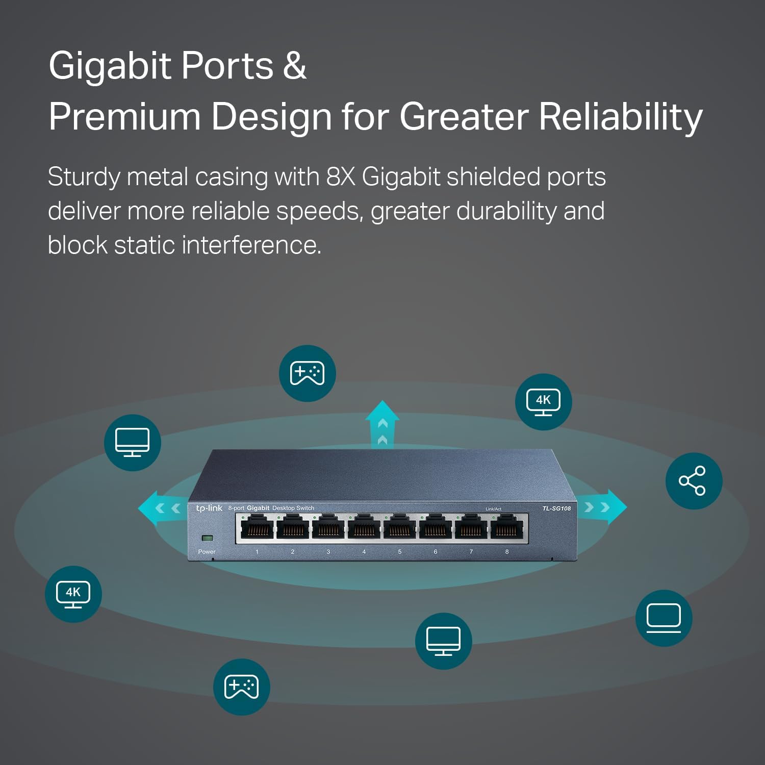 TP-Link TL-SG108 8 Port Gigabit Unmanaged Ethernet Network Switch, Ethernet Splitter Plug & Play Fanless Metal Design