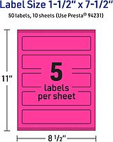 Avery Printable Rectangle Labels, Sure Feed Technology, 1-1/2" x 7-1/2", Neon Magenta Labels, Print-to-The-Edge, Laser/Inkjet Printable, 50 Total, Great for Candles and Jars 50 labels