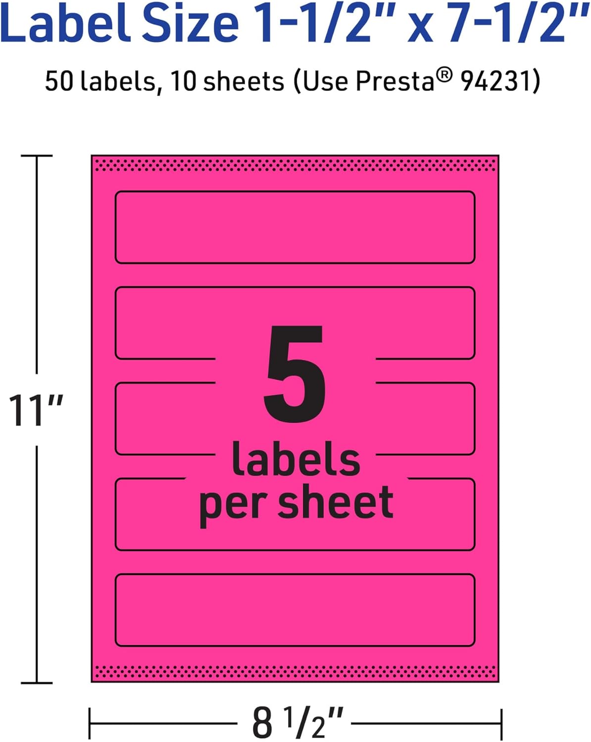 Avery Printable Rectangle Labels, Sure Feed Technology, 1-1/2" x 7-1/2", Neon Magenta Labels, Print-to-The-Edge