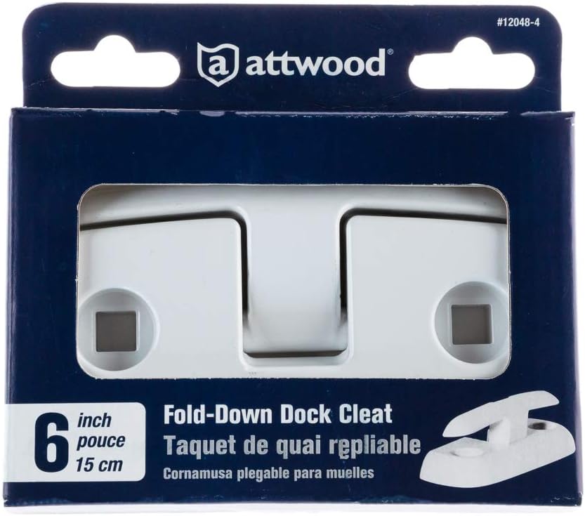 Attwood 12048-4 Aluminum Fold-Down Dock Cleat, White, 6-Inch, One Size