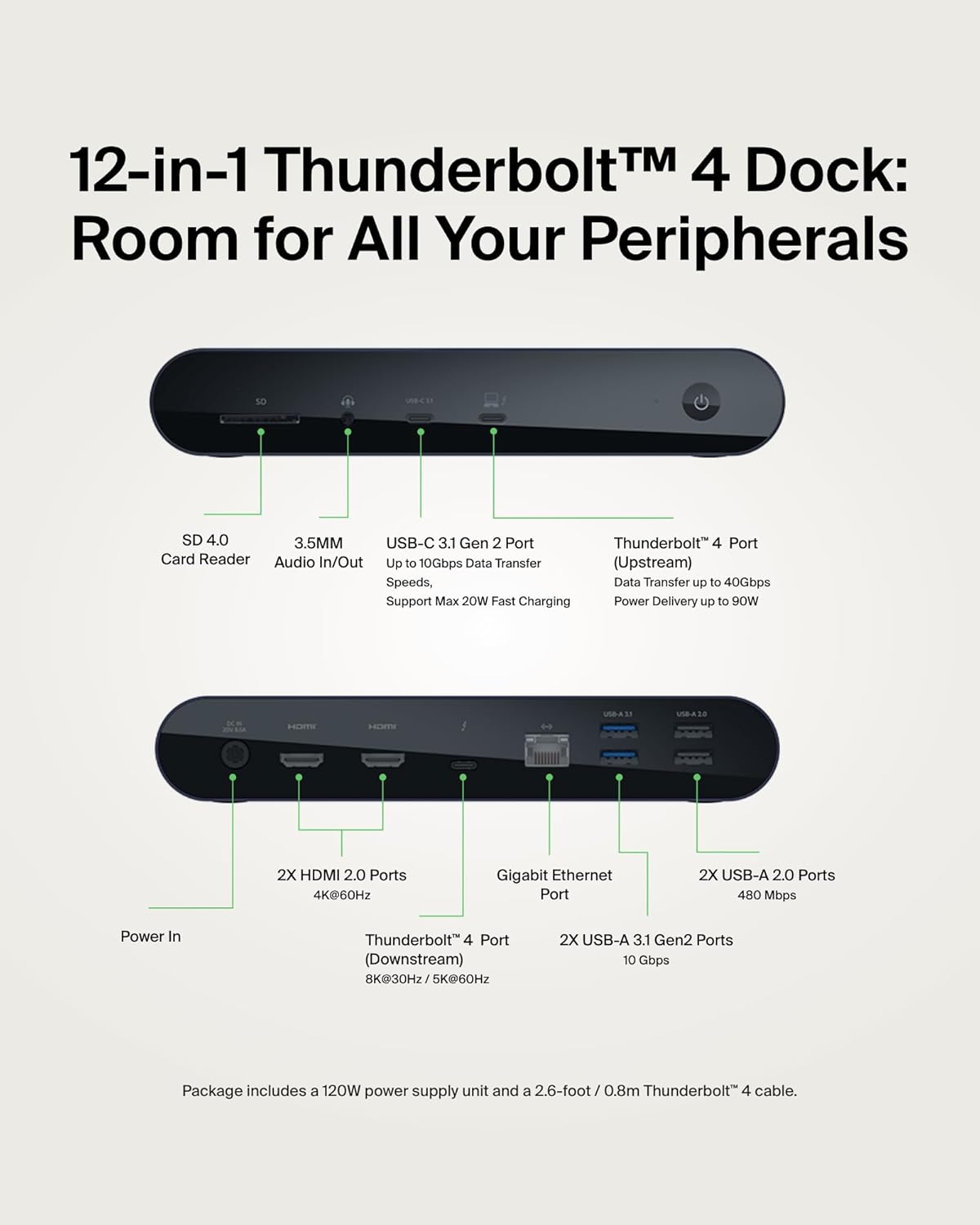 Belkin Thunderbolt 4 Docking Station with 90W Power Delivery for MacBook & Windows - 8K/Dual 4K Display, Thunderbolt 4 Cable