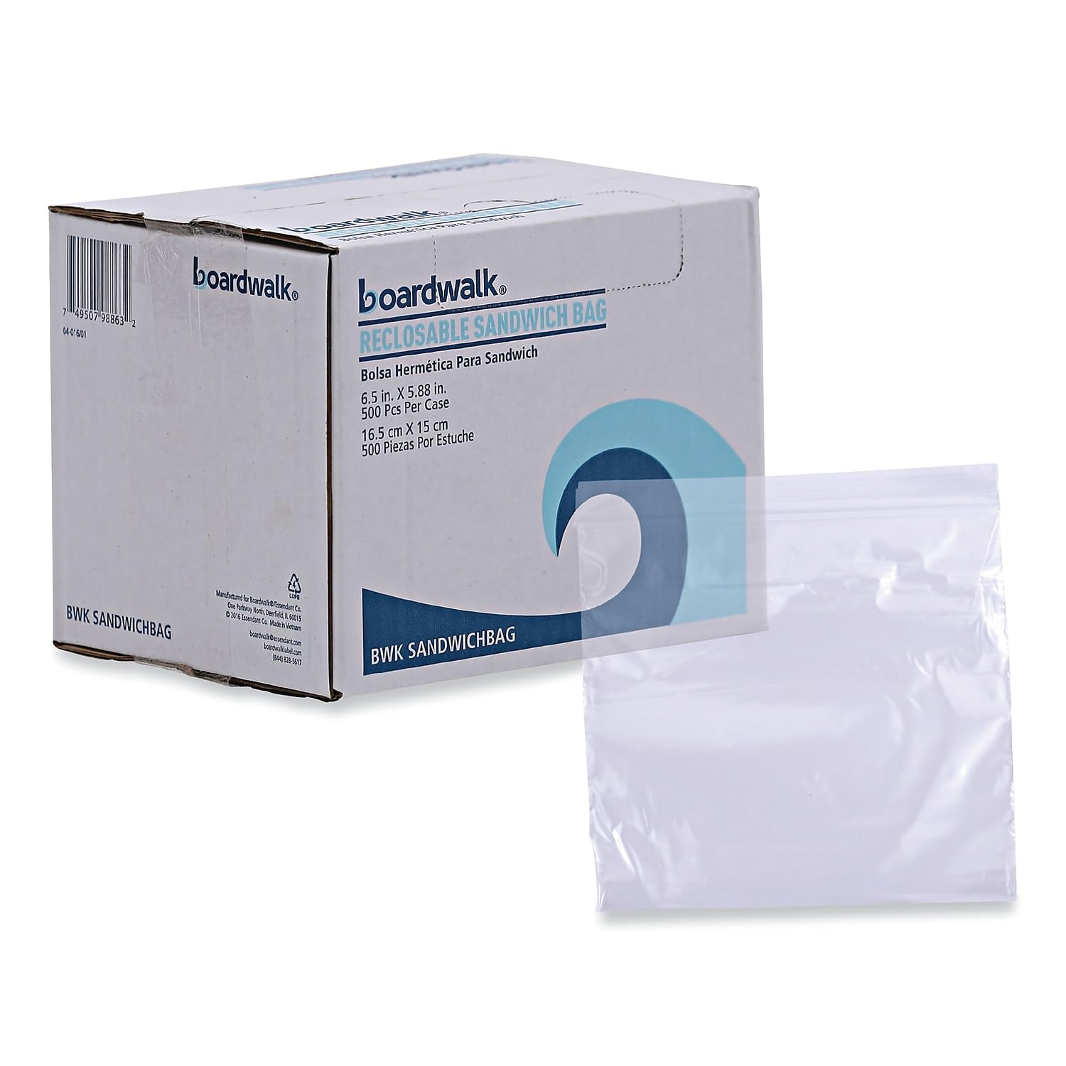 Boardwalk BWKSANDWICHBAG 1.15 mil 6.5 in. x 5.8 in. Reclosable Food Storage Sandwich Bags - Clear (500/Box)