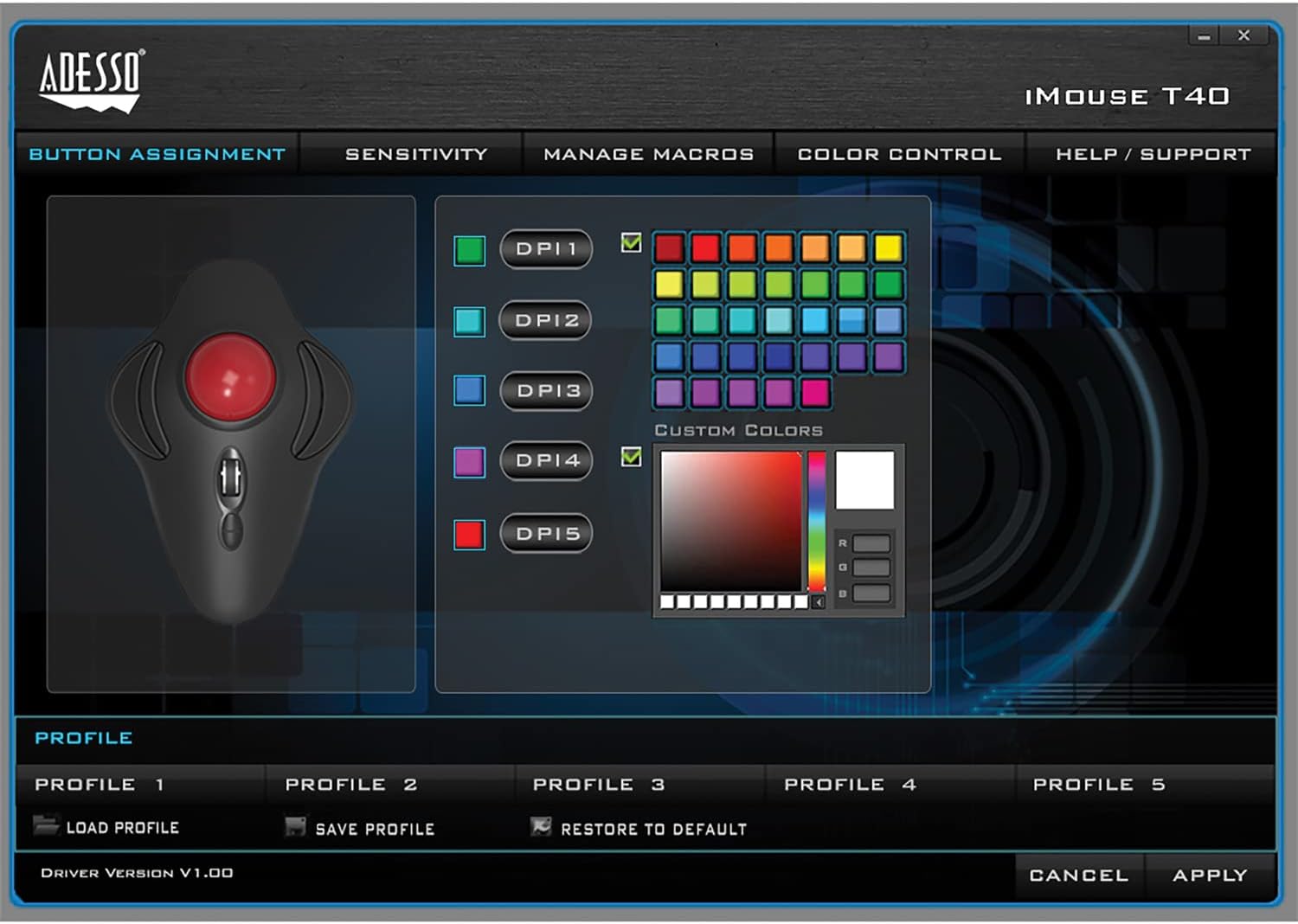 iMouse T40 Wireless Ergonomic Finger Trackball Mouse with Nano USB Receiver, Programmable 7 Button Design